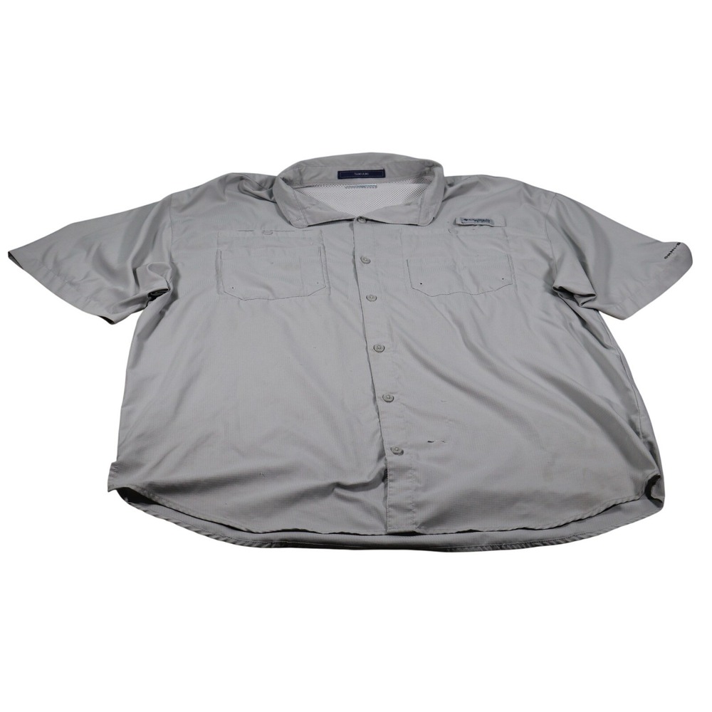 Columbia Shirt Mens 2XL Gray Polyester PFG Button Up Short Sleeve Relaxed